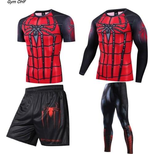 Men Sets BJJ MMA Rashguard Men Sport Suits Superhero 3D Fitness Boxing Sets Muay Thai MMA Fightwear Gym Bodybuild Running