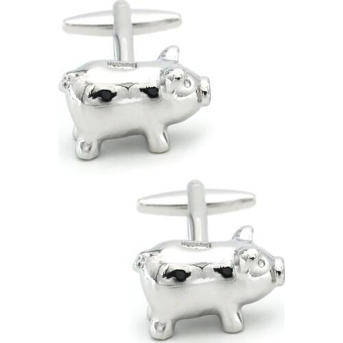 Mens Piggy Bank Cufflinks Novelty Pig Design Silver Color Brass Cuff Links Wholesale&retail