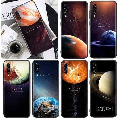 Solar System Planets Earth for Samsung Galaxy A90 A80 A70 A60 A50 A40 M30 A20E A2Core A10S A10E Soft Black Phone Case