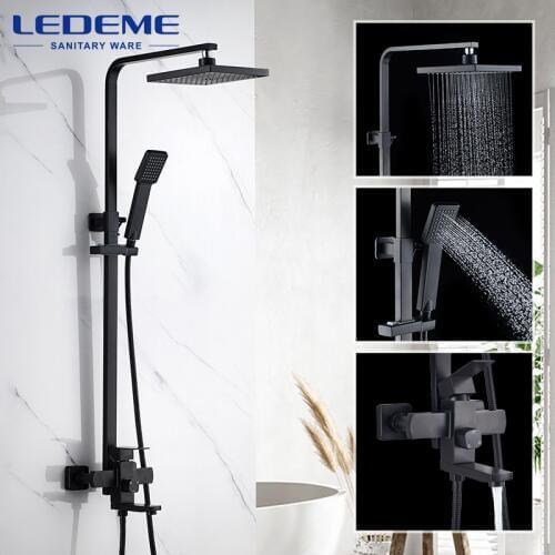 LEDEME Bathroom Shower Faucet set Black Rainfall Sprayer Shower Mixer Wall Mount Hot Cold Water Tap Mixers with Hand L72433B