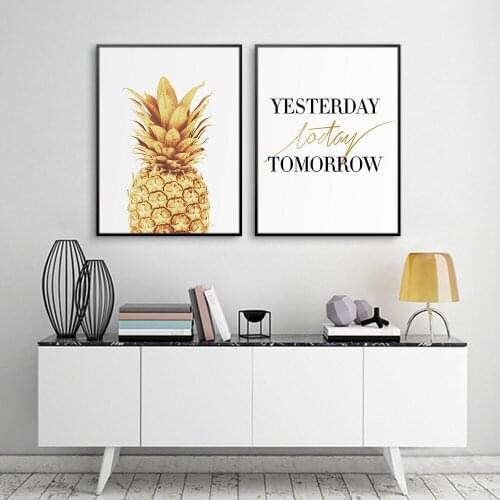 Nordic Green Plant Pineapple Fruit And Letters Canvas Paintings Print Poster Hanging Picture For Living Room Home Decor