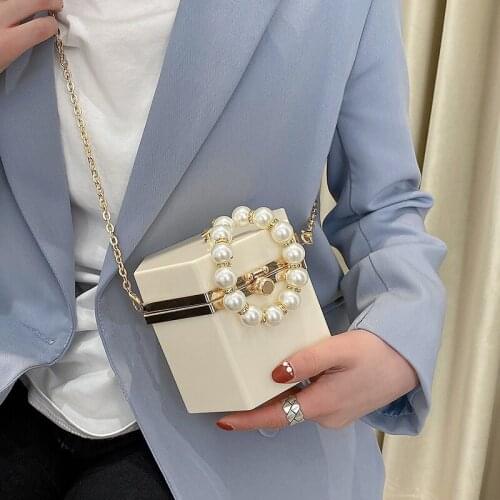 New Candy Color Bag All-match Simple Pearl Clip Tote Bag Single Shoulder Messenger Bag Trendy Purses With Chain Crossbody Bag