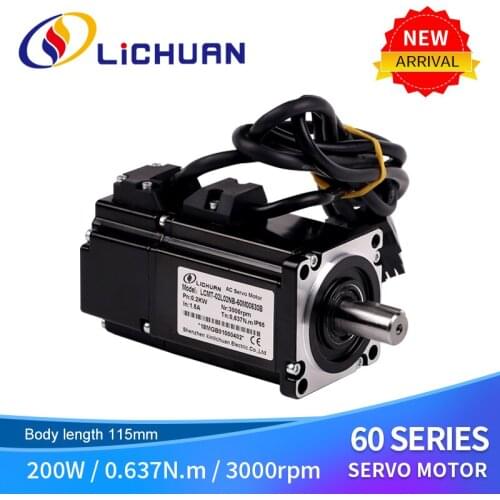 Lichuan 220v single phase or 3 phase nema24 200w 3000rpm 0.637N.M ac servo motor