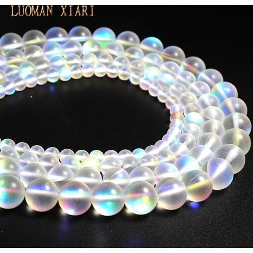 Wholesale Austria Crystal Synthesis Glitter Moon Stone Beads For Jewelry Making DIY Bracelet Necklace 6/8/10/12 mm Strand 15