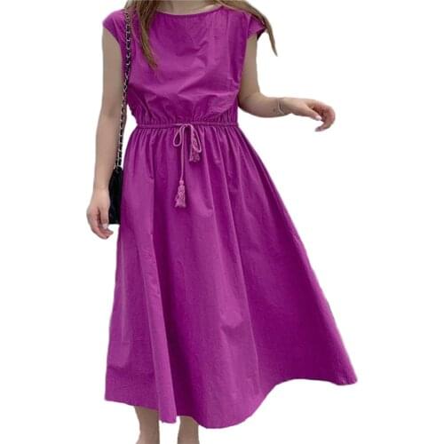 Cotton And Linen Dress Women 2021 Summer Casual Comfortable Lace-up Multicolor Plus Size Loose Slim Midi Dresses Female LR1474