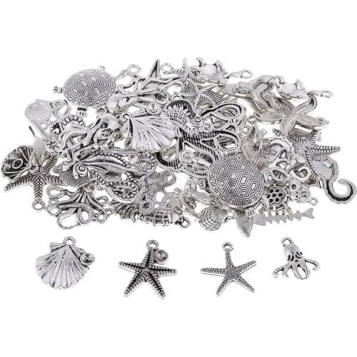 60Pcs Tibetan Silver Alloy Ocean Series Charms Pendants For Jewelry Findings