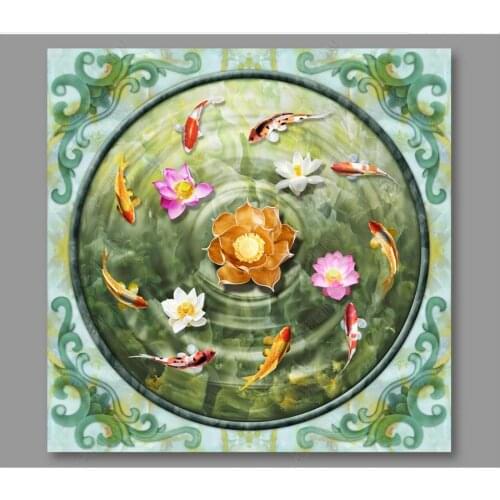 Custom ceiling wallpaper for walls 3 d zenith mural Modern lotus pond fish map new Chinese marble pattern 3D ceiling mural decor