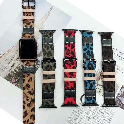 Leopard Print Camouflage Strap for Apple Watch Band Series SE/6/5/4/3/2 Fashion Leather Bracelet for iWatch 40mm 44mm 42mm 38mm