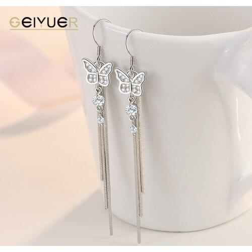 925 Sterling Silver Butterfly Tassel Earrings for Women Drop Ear Studs Pendant Fashion Trend Ear Jewelry Bridal Accessories New