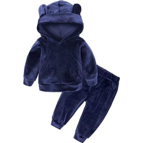 Baby Clothes Boys Gold Velvet Solid Color Long-Sleeved Hoodie Pants 2pcs/Set Kids Casual Sport Clothes For Girl 0-8 Yrs Costume