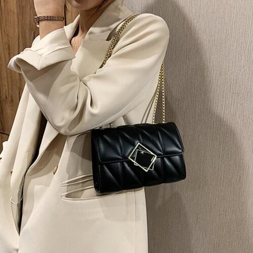 Women Hand Bag with Chain Crossbody Small Bag Designer Leather Lock Handbags Female Fashion Simple Black Shoulder Messenger Bags