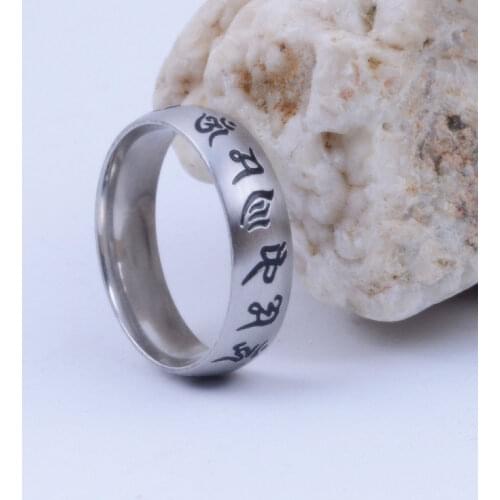 Tibetan Titanium Steel OM Mani Padme Hum Amulet Ring