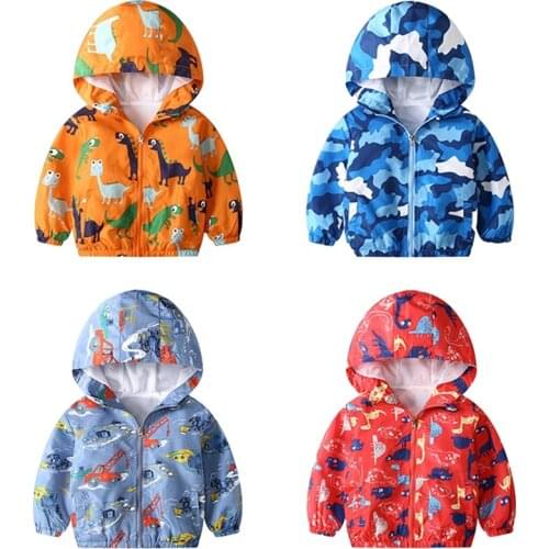 Windbreaker For Boys Girls Childrens Jacket Child Coat Cartoon Dinosaur Spring Autumn Jacket Baby Clothes Waterproof Outerwear