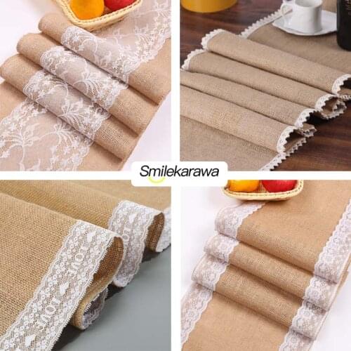 Vintage Natural Burlap Imitated Jute Linen Table Runner for Wedding Christmas Party Table Runners Restaurant Table Decorations