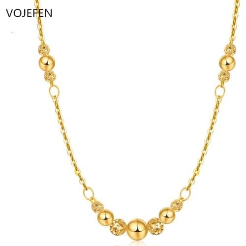 VOJEFEN 18k Real Gold Graduated Bead Ball Necklace for Women- Bead Drop Necklace Choker Gifts for Teen Girls Jewellry