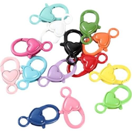 10pcs/lot Metal 14x27mm Strong Colorful Painted Love Heart Lobster Clasp Hooks Connector for DIY Keychain Jewelry Making Crafts