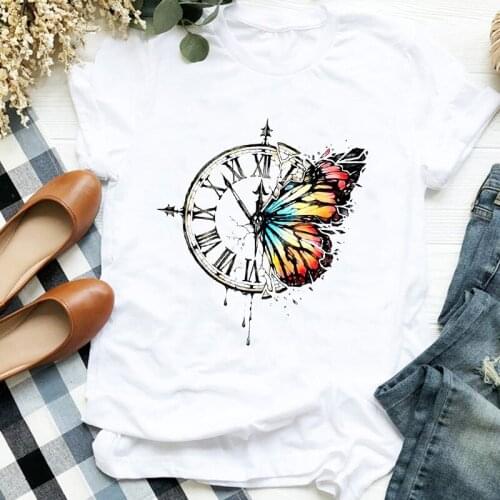 Women Lady 90s Butterfly Watercolor Vintage Cartoon Print Casual T Tee Womens Tshirt Female Shirt Clothes Top Graphic T-shirt