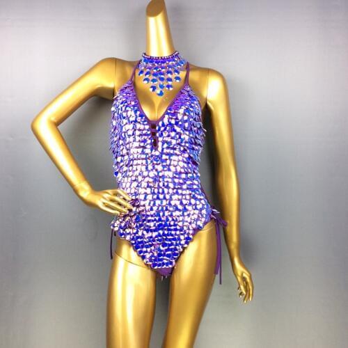 Female Bodysuit Sequins Sparkling Swimsuit latin Belly Dance Costume Dancer One-Piece Outfit Costume Stage Performance
