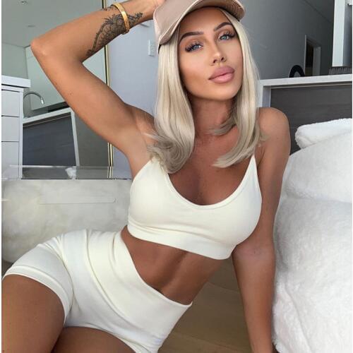 Two Piece Set Women Fitness Tracksuit Sexy Crop Top Bra Bustiers Tank Vest High Waist Shorts Pants Summer Clothes for Women 2021