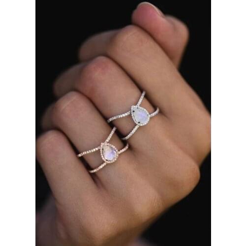 Fashion Crystal Engagement Tear Drop Claws Design Paved Clear 5A Cubic Zircon Delicate Ring for women charm Wedding Jewelry gift