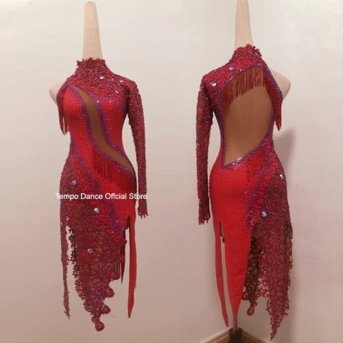 New style Latin dance costume of 2019 spandex tassel stones latin dance dress for women latin dance competition dresses