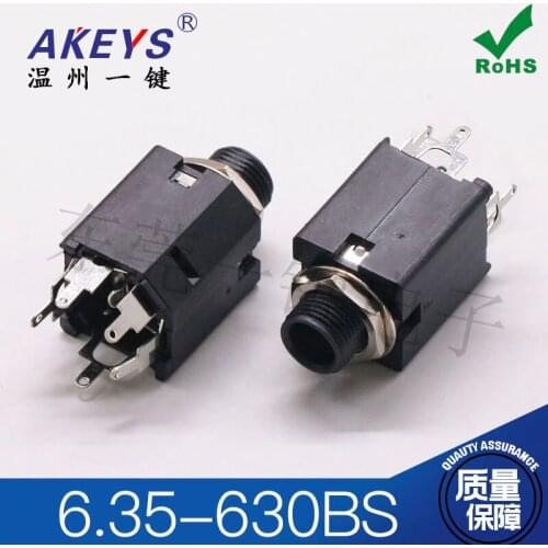 10pcs 6.35-630BS All plastic belt nut 6.35MM microphone amplifier audio 5-pin stereo Headphone jack