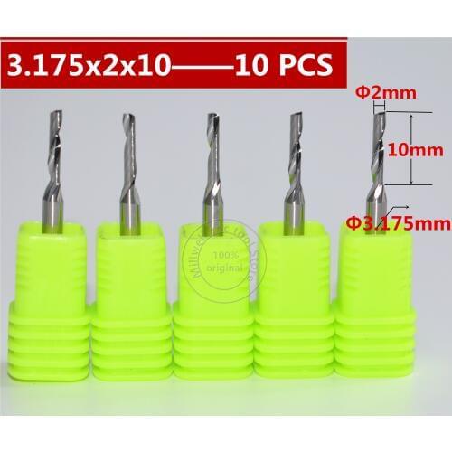 10pcs 3.175mm*2.0mm*10mm,Freeshipping,CNC insert bit,solid carbide Aluminum milling cutter,1 flute end mill,PVC,Acrylic,aluminum