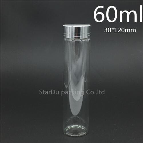 12pcs 30*120mm 60ml screw neck glass bottle with Aluminum cover for vinegar or alcohol,carft/storage candy bottle