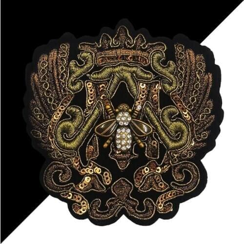 2 Pcs New Embroidery Crown Flower Bee Metal Sequins Badge. Used For Clothing Bags Shoes Decal Patch