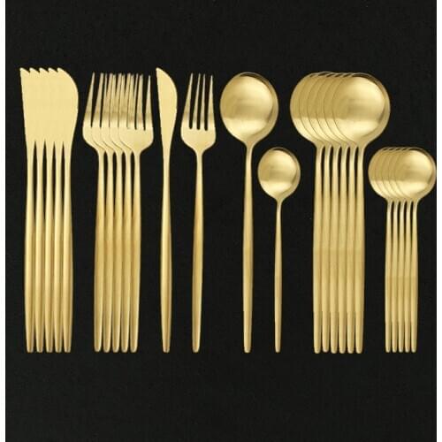 24Pcs Matte Gold Dinnerware Set Cutlery Set Stainless Steel Knife Flatware Fork Spoon Kitchen Silverware Tableware Set