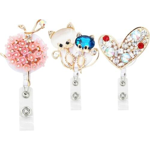 3PC Lot Animal ID Retractable Badge Holder with Alligator Clip Retractable Cord ID Badge Reel Fox Dress Girl Horse Style