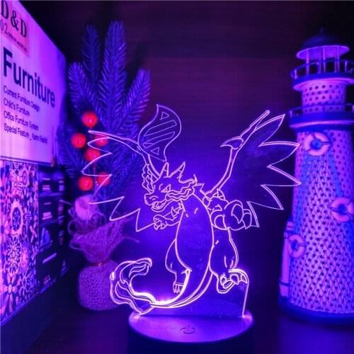 3D Night Light Pokemon Mega Charizard X Game Anime Figure LED Lamp Home Decoration Lampara Led Light Takara Tomy Lights Lampe