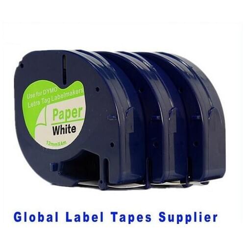 3PK 12mm*4m black on white dymo 91200 label tape compatible DYMO LetraTag printer ribbon label maker