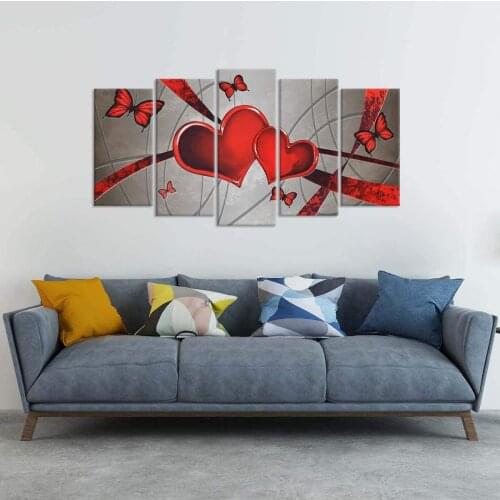 No Framed Butterfly Love Red Heart 5 Pcs Canvas Picture Print Wall Art Canvas Painting Wall Decor for Living Room