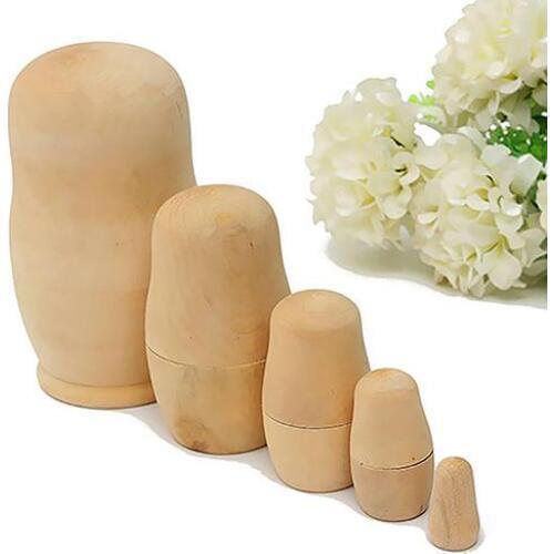 5 Pieces Unpainted DIY Blank Wooden Embryos Russian Nesting Dolls Matryoshka Toy Gift
