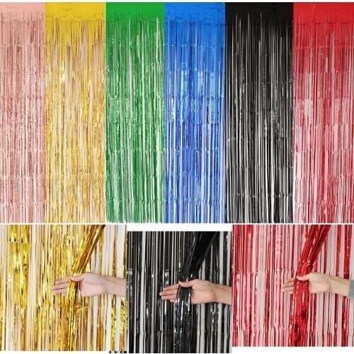 2M 3M Gold rose Metallic Foil Fringe Shimmer Backdrop Wedding Party Wall Decoration Photo Booth Backdrop Tinsel Glitter Curtain