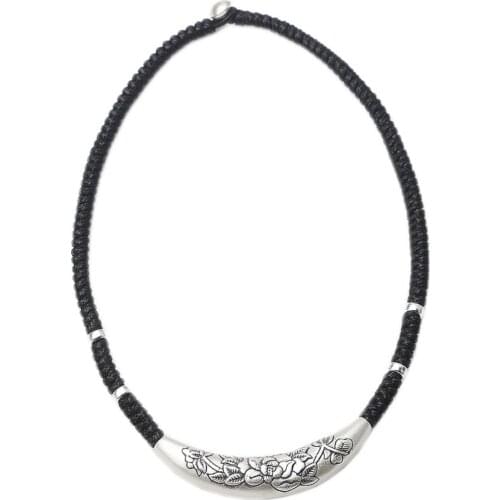 BOCAI s990 sterling silver peony elbow necklace for women 2020 new fashion Thai silver matte flowers personality rope Necklace