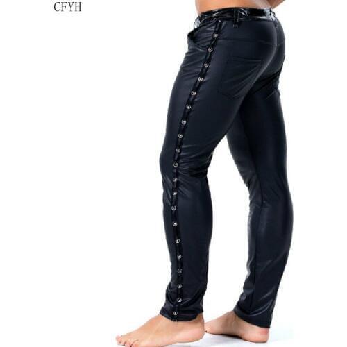 Men Sexy Patent Leather Pants Punk Rock Motorcycle Leggings Slim Tight Pencil Trousers Nightclub Stage Performance Pants