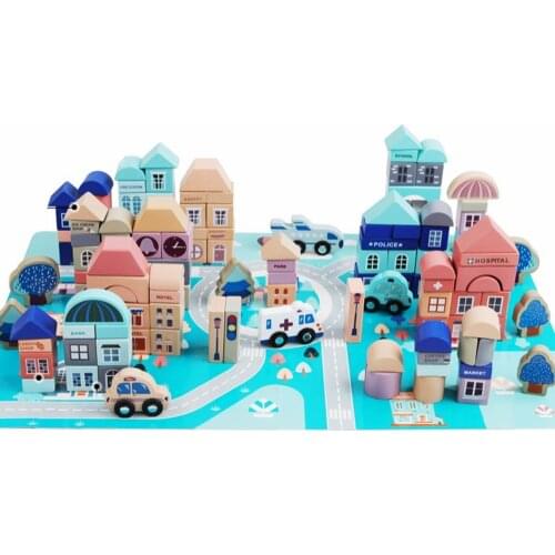 133pcs/set Kids Toys Geometric Shape Assembly Building Blocks City Scenes Wooden Toys Baby Early Educational Toys For Children