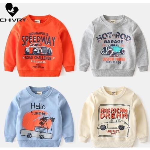 New 2020 Spring Autumn Kids Boys Pullover O-neck Long Sleeve Hoodies Tops Children Baby Car Letter Print Sweatshirt Clothing