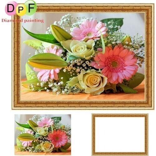 DPF flower Framed Diamond Embroidery round Diamond Painting Diamond Cross Stitch Rhinestone home Decoration painting