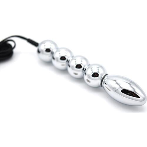 Electric Shock 5 Beads Stainless Steel Butt Plug Anal Sex Toys Smooth Touch Anal Plug Dildo Erotic Toys Electro Shock Accessory