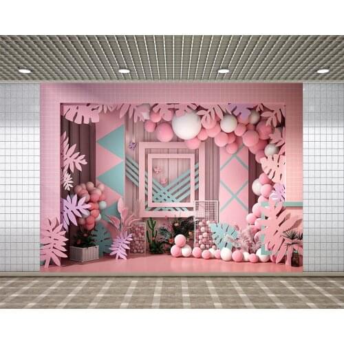 Lyavshi photo frame with balloon background pink romantic birthday party photography studio banner photography background