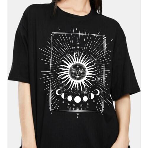 Sun Moon Print Vintage Fashion T Shirt Harajuku Streetwear Tops Summer Oversized Short Sleeve Women T-Shirts Cotton Graphic Tees