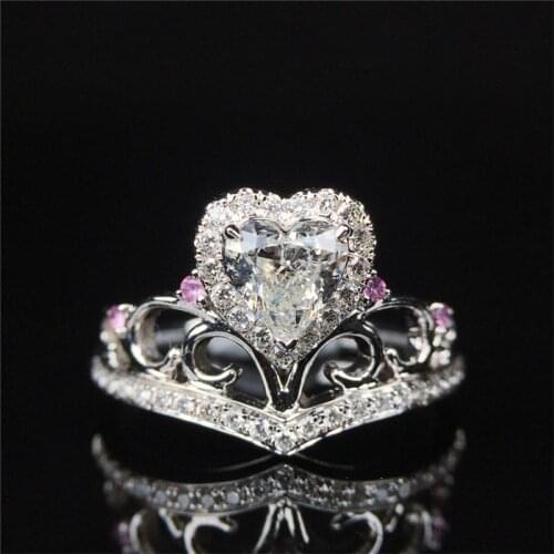 Huitan Crown with Heart CZ Shaped Women Rings Romantic Bridal Wedding Ceremony Party Ring Novel Design Fashion Jewelry 2021 New