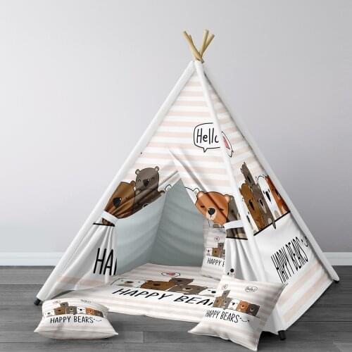Play Tent for Kids Wigwam Portable Indoor Playground Tents Children Bedrooms Happy Bear White Brown Model 009