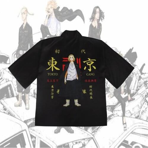 Tokyo Revengers Cosplay Cloak Anime Black White Top for Summer Hanagaki Takemichi Ken Ryuguji Haori Kimono Tee Men Short-sleeve