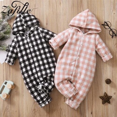 ZAFILLE Baby Boys Girls Rompers Plaid Hooded Warm Velvet Winter Jumpsuit For Kids Babies Newborns Romper Kids Overalls