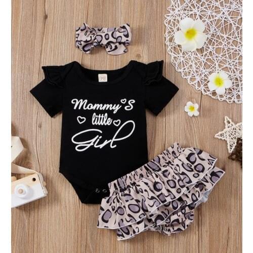 Summer Baby Girls Bodysuits Bowknot Headband Set 3 Pieces Kids Suit Set Letter Print Short Skirt Party Vacation Clothes