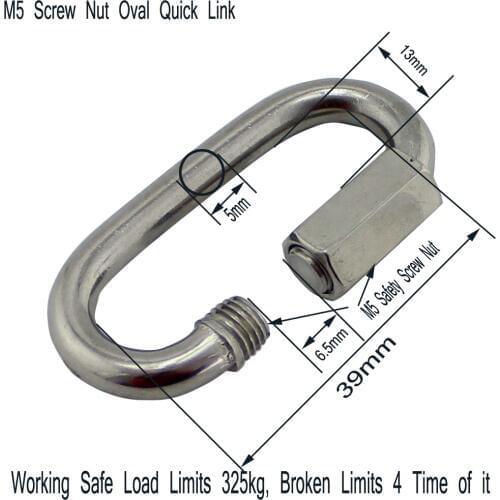 M5 Stainless Steel 304 Screw Oval Quick Link Carabiner Ring for Chain 20pcs